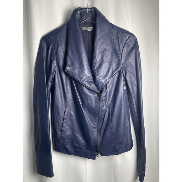 Vince Deep Blue Leather Jacket NWOT - Picture 3 of 11
